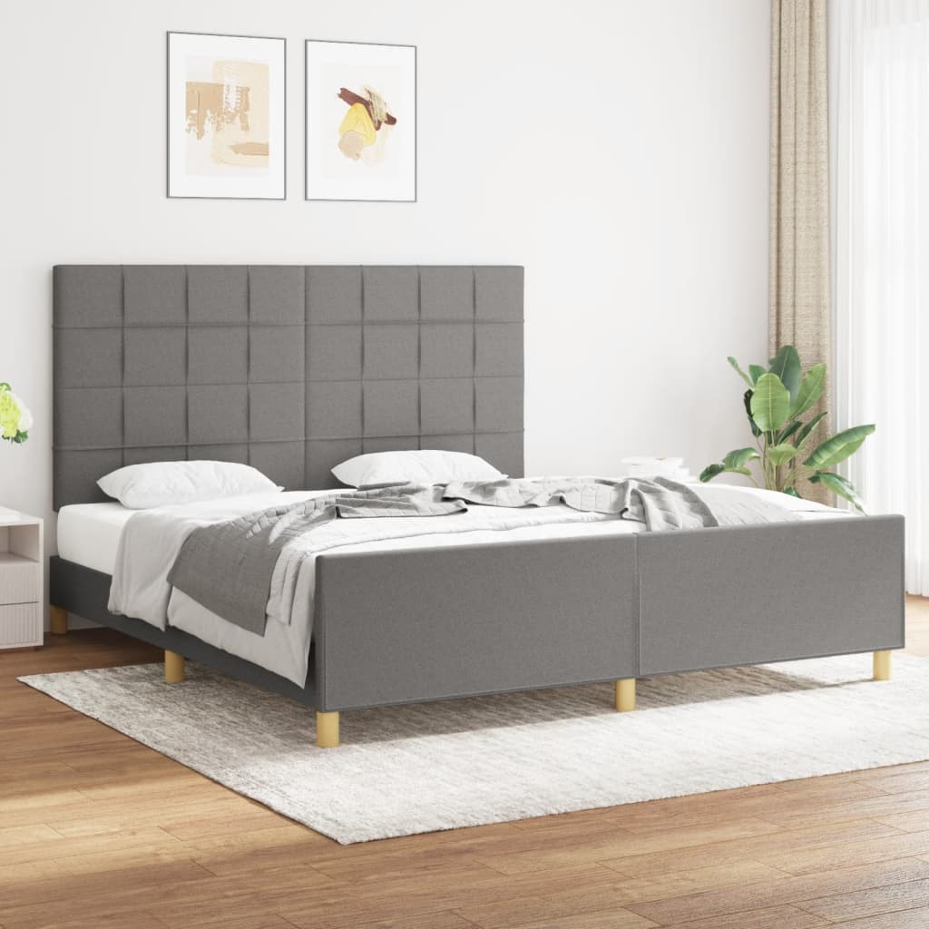 Cadre de lit sans matelas gris foncé 180x200 cm tissu - XIOS
