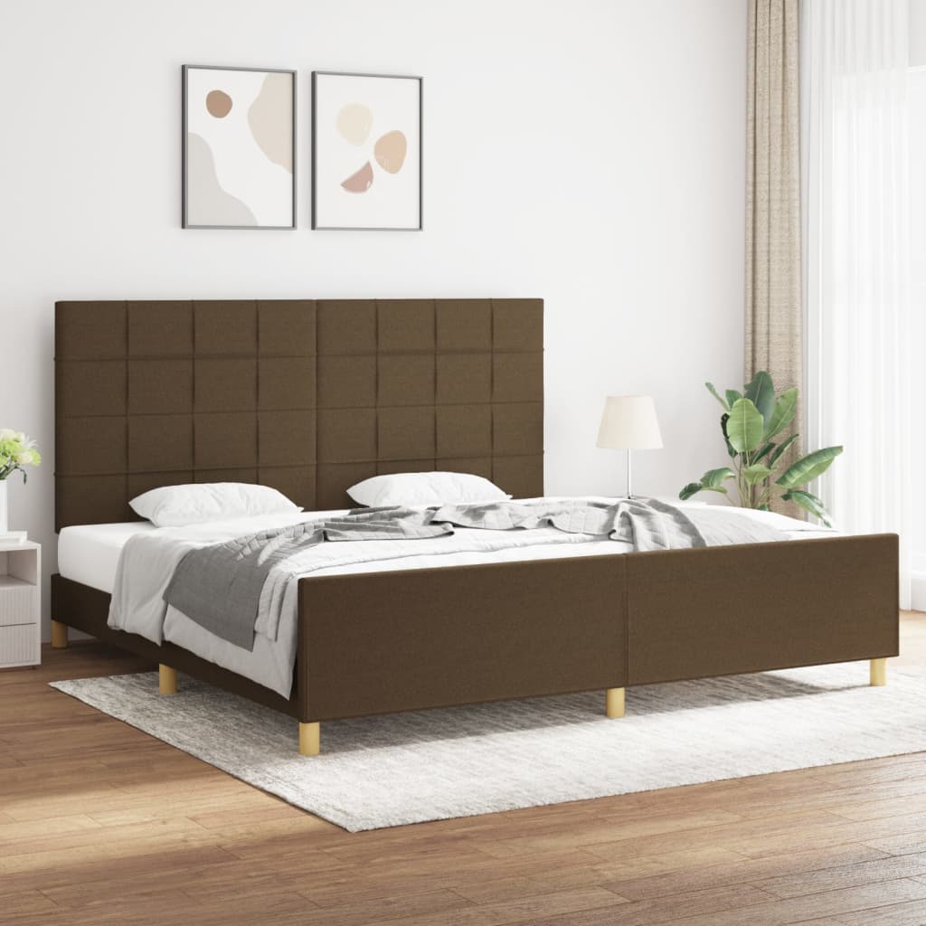 Cadre de lit sans matelas marron foncé 200x200 cm tissu - XIOS