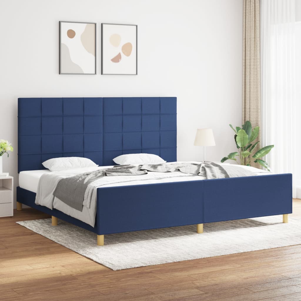 Cadre de lit sans matelas bleu 200x200 cm tissu - XIOS