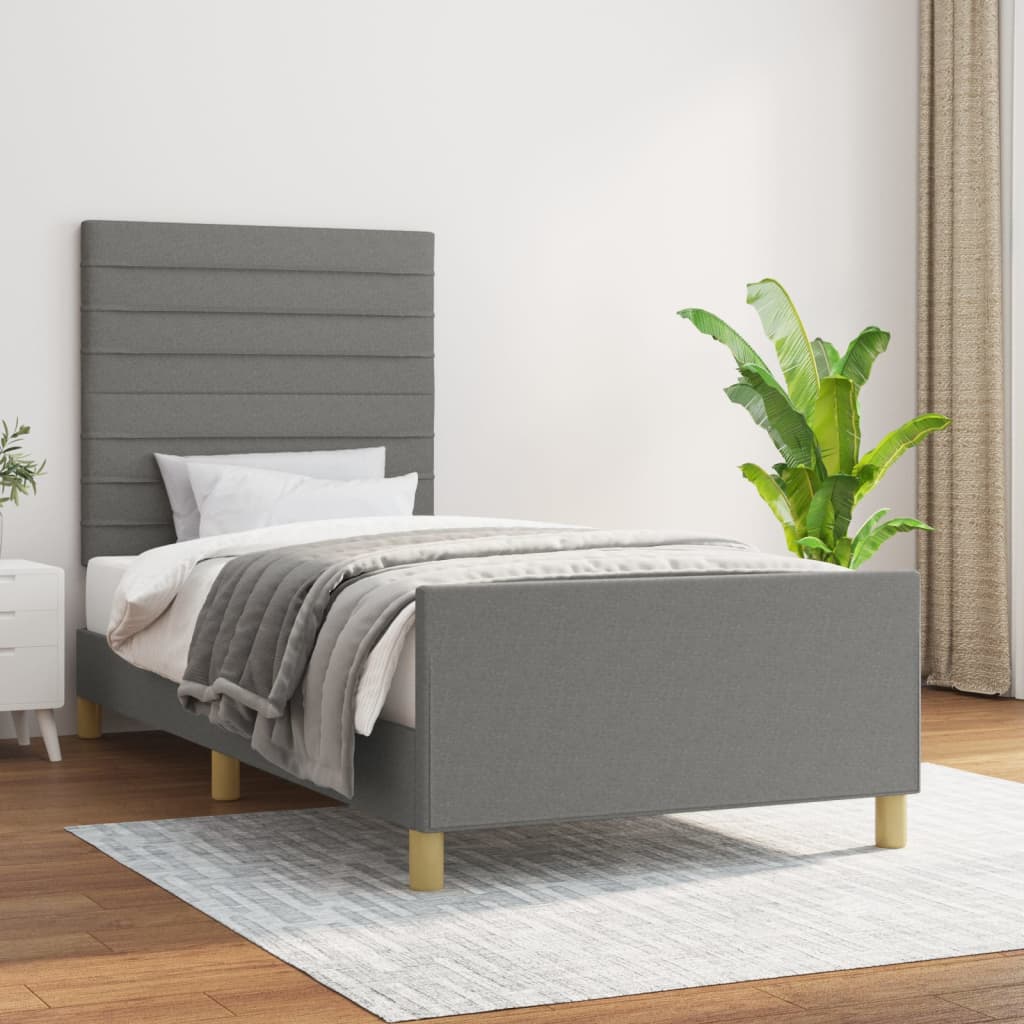 Cadre de lit sans matelas gris foncé 80x200 cm tissu - XIOS