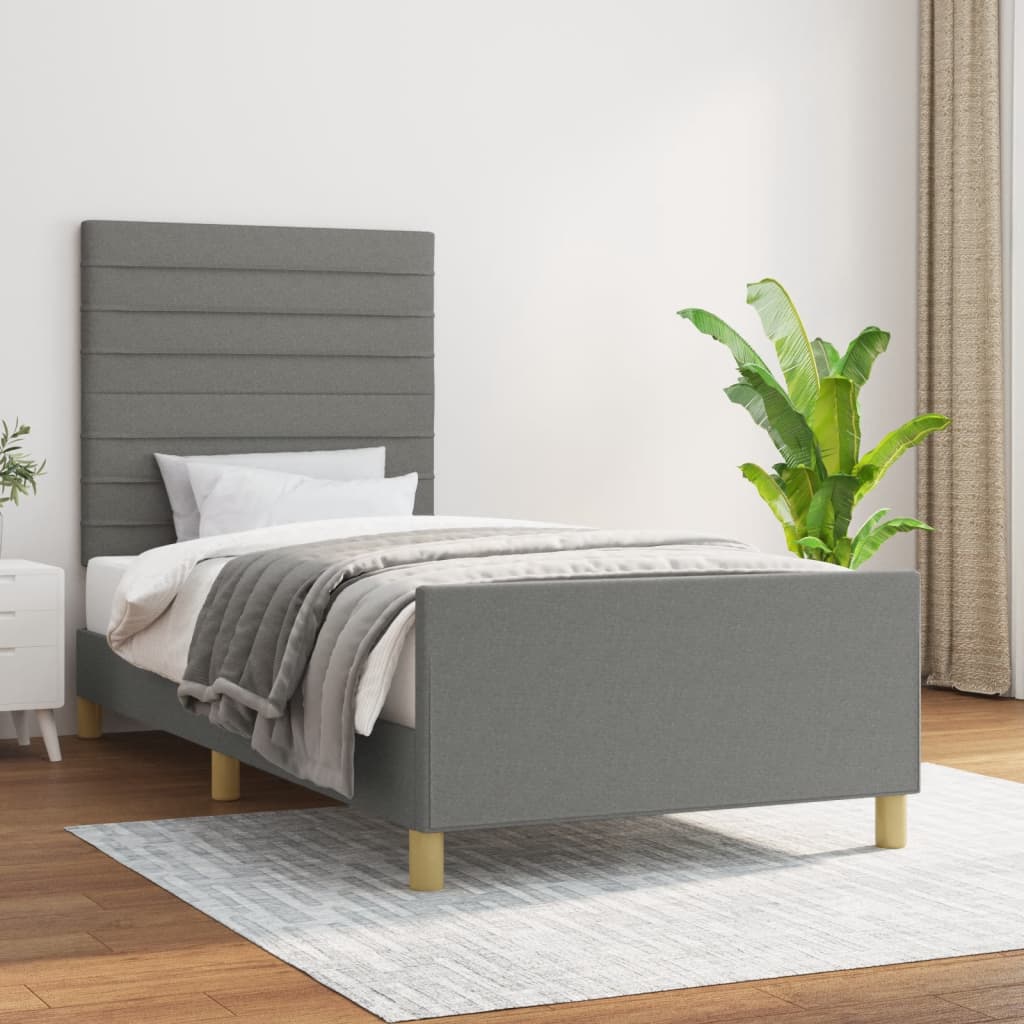 Cadre de lit sans matelas gris foncé 90x190 cm tissu - XIOS
