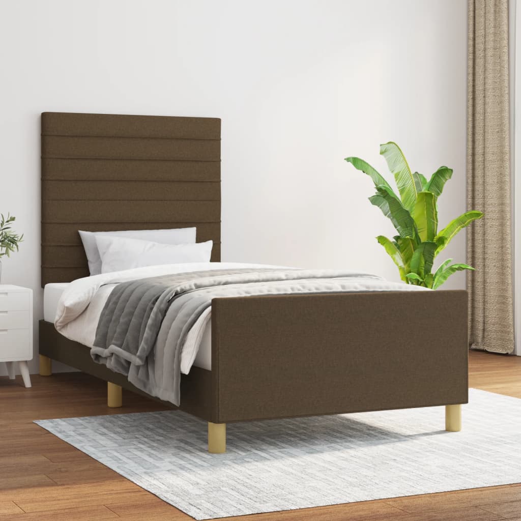 Cadre de lit sans matelas marron foncé 90x190 cm tissu - XIOS