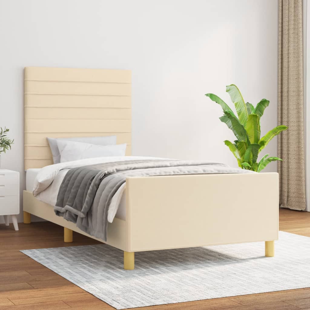 Cadre de lit sans matelas crème 90x190 cm tissu - XIOS