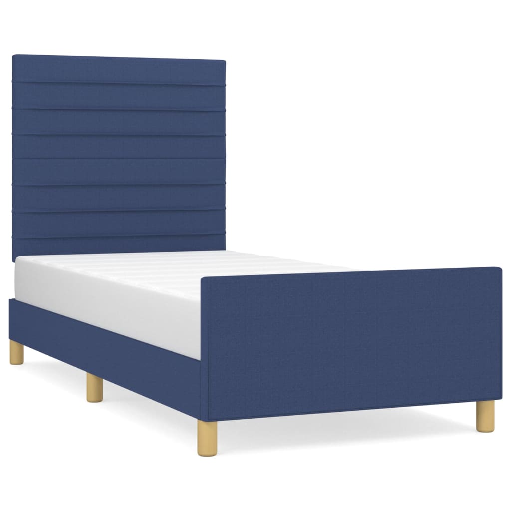 Cadre de lit sans matelas bleu 90x190 cm tissu - XIOS