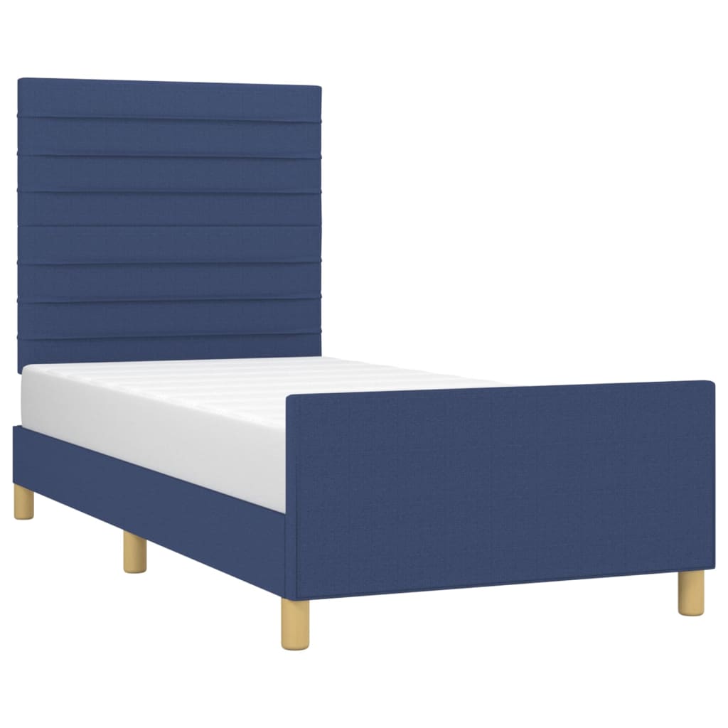Cadre de lit sans matelas bleu 90x190 cm tissu - XIOS