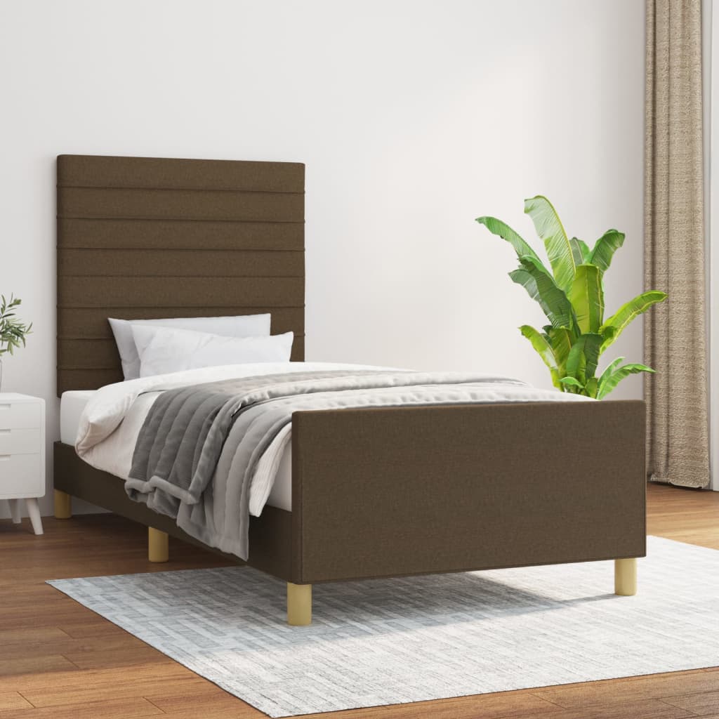 Cadre de lit sans matelas marron foncé 90x200 cm tissu - XIOS