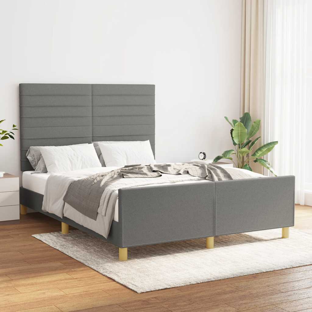 Cadre de lit sans matelas gris foncé 140x200 cm tissu - XIOS
