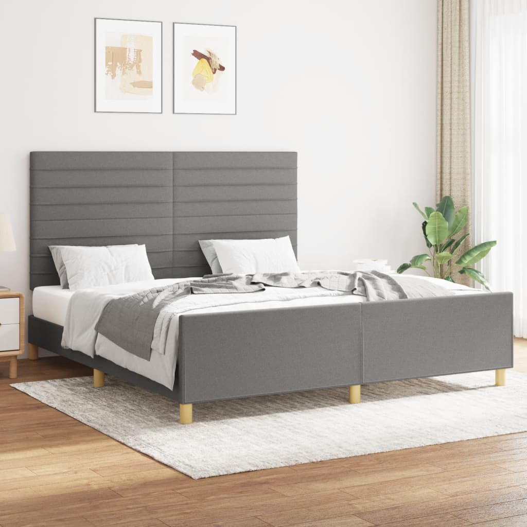 Cadre de lit sans matelas gris foncé 160x200 cm tissu - XIOS