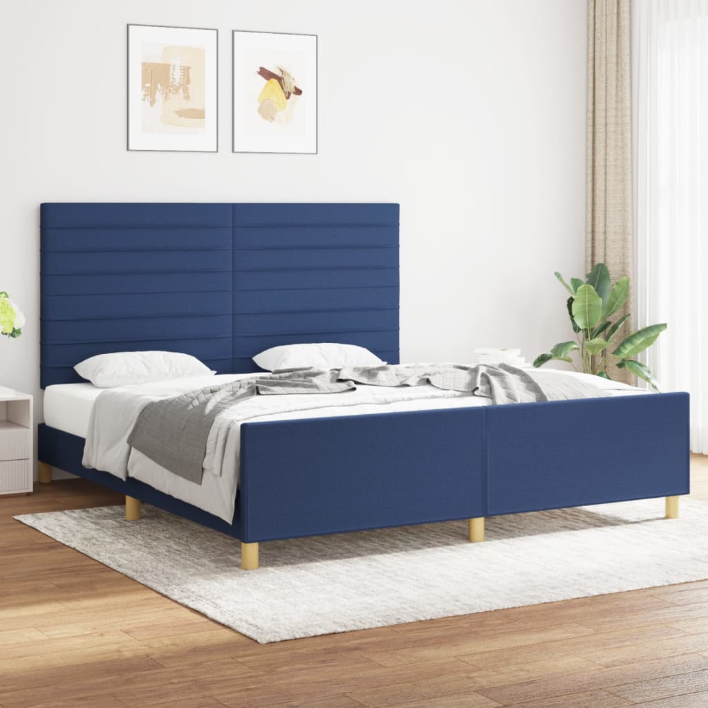 Cadre de lit sans matelas bleu 180x200 cm tissu - XIOS