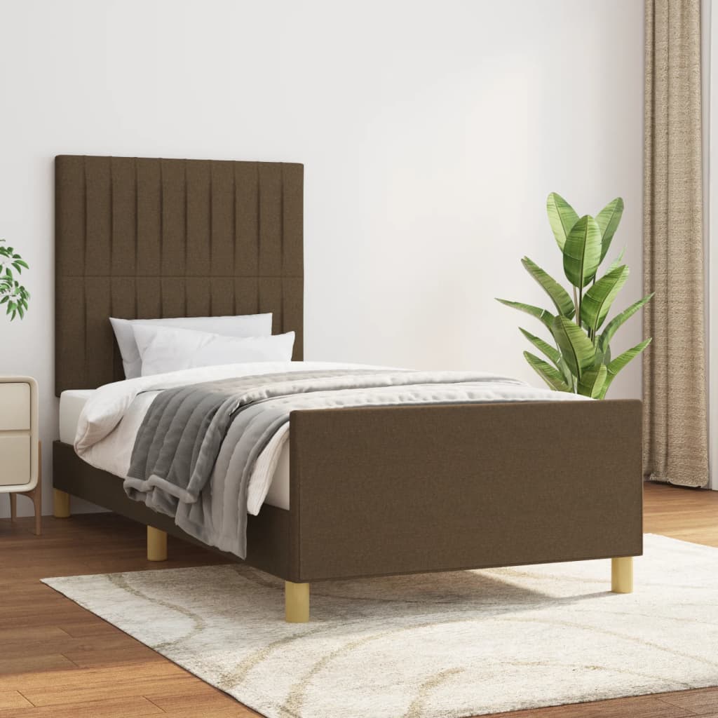 Cadre de lit sans matelas marron foncé 90x200 cm tissu - XIOS