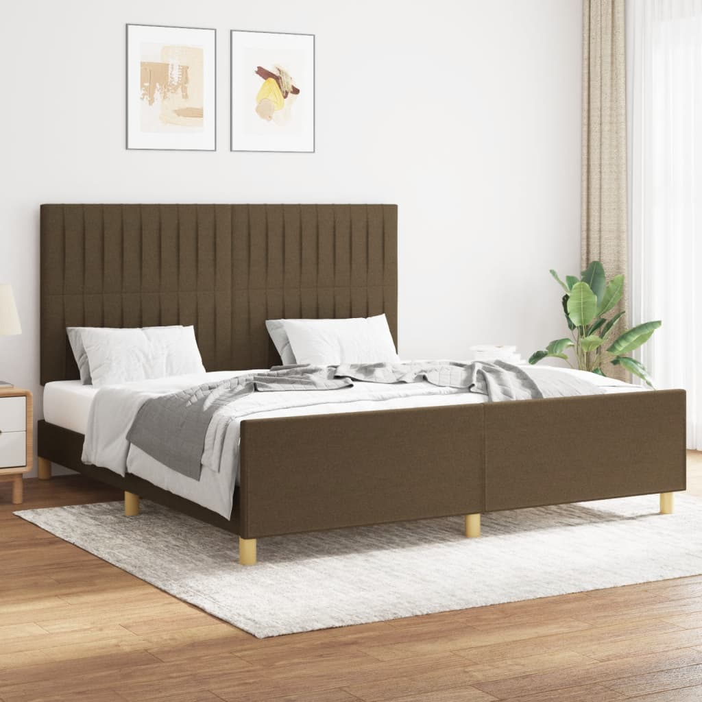 Cadre de lit sans matelas marron foncé 160x200 cm tissu - XIOS