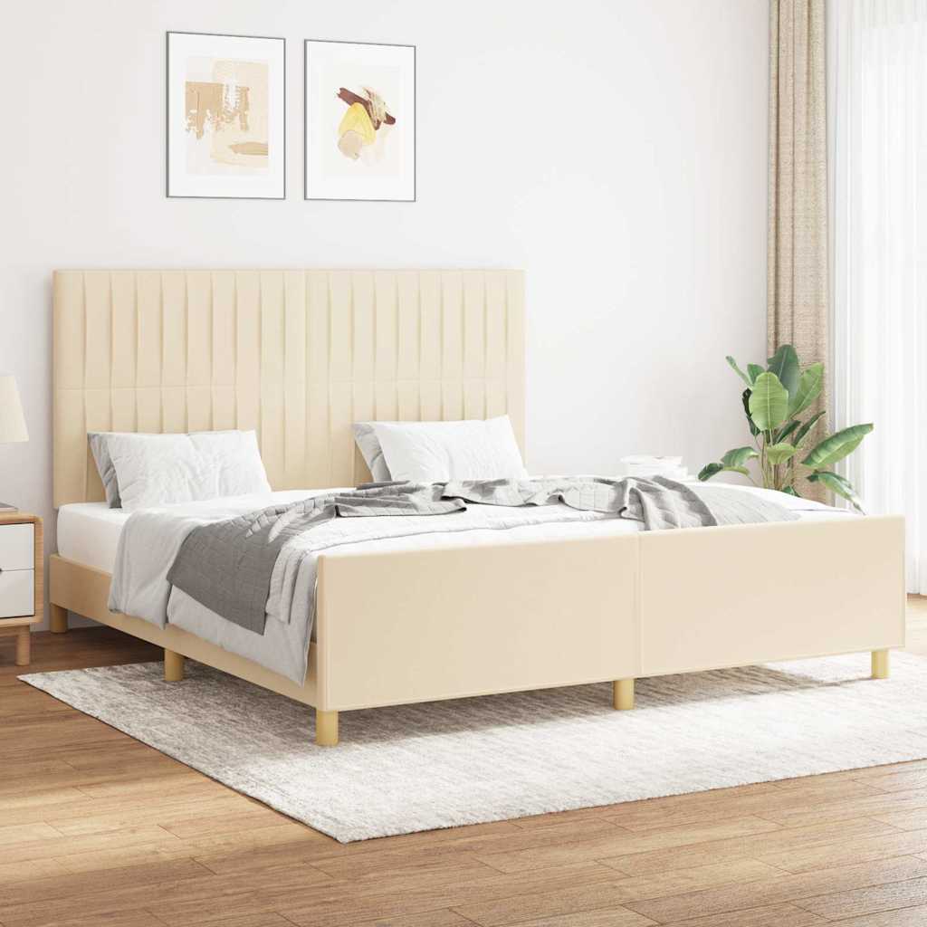 Cadre de lit sans matelas crème 160x200 cm tissu - XIOS Store SNC