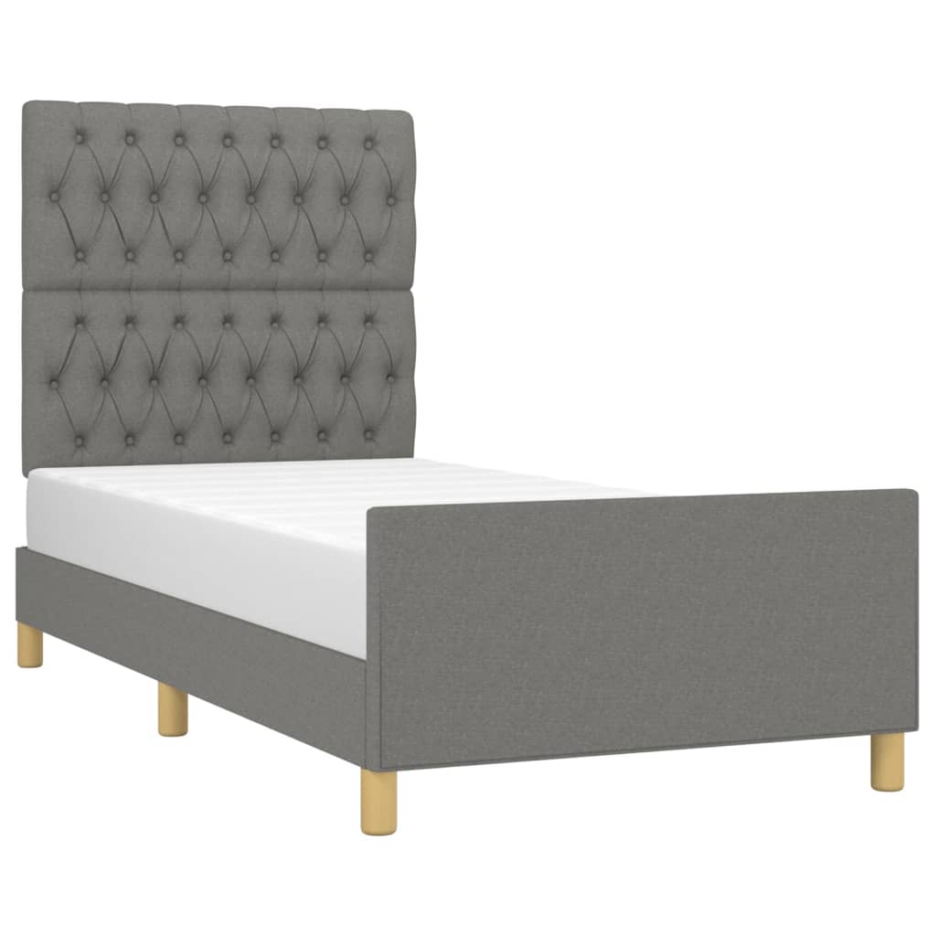 Cadre de lit sans matelas gris foncé 90x190 cm tissu - XIOS