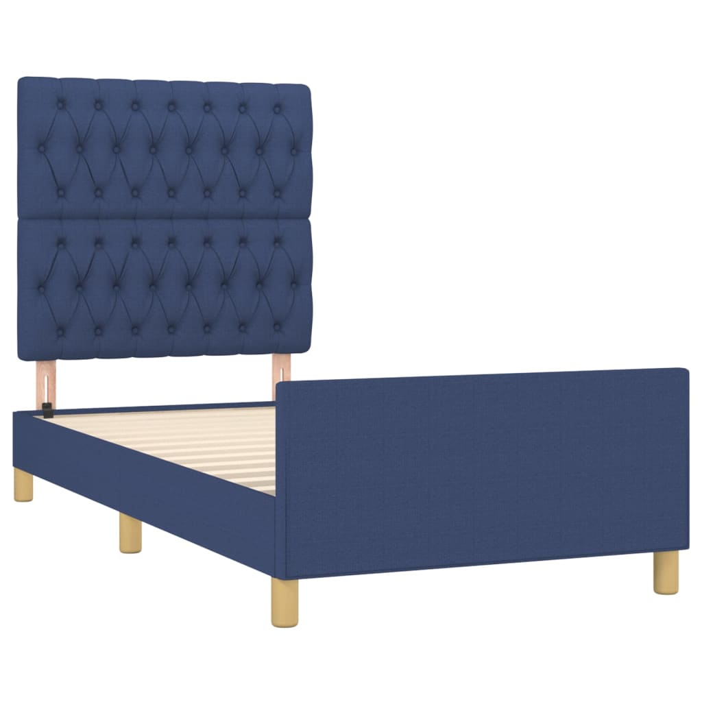Cadre de lit sans matelas bleu 90x190 cm tissu - XIOS