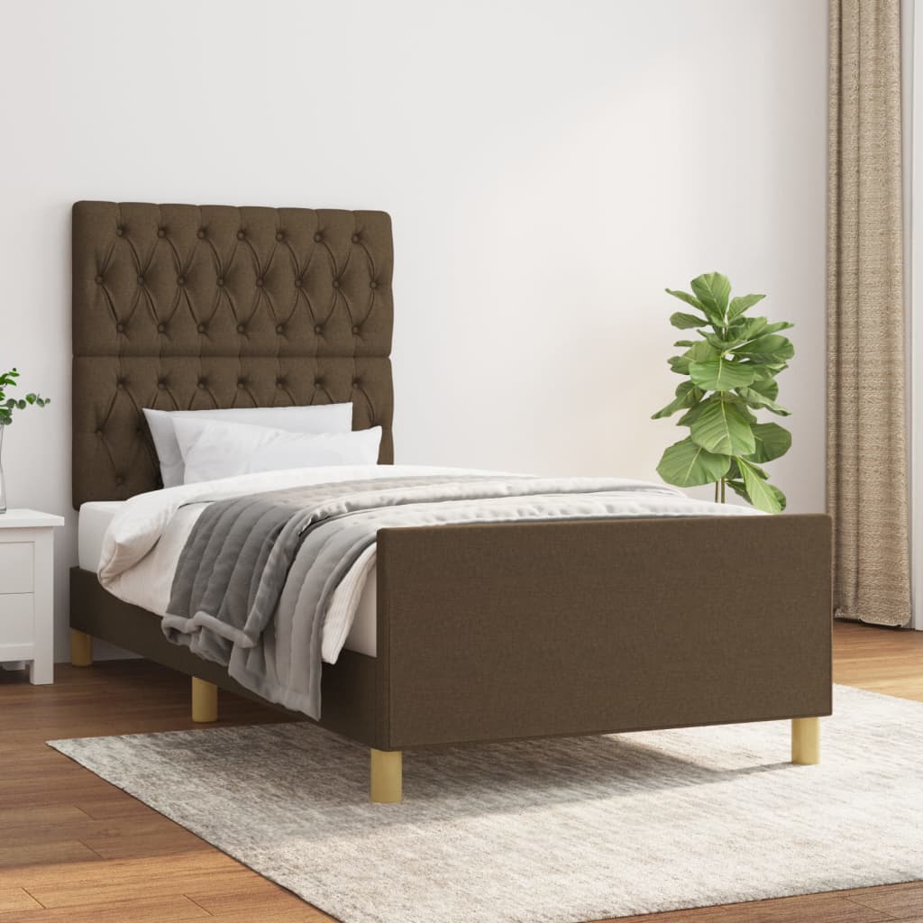 Cadre de lit sans matelas marron foncé 90x200 cm tissu - XIOS