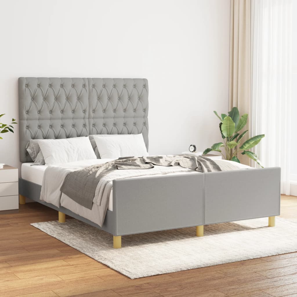 Cadre de lit sans matelas gris clair 140x190 cm tissu - XIOS