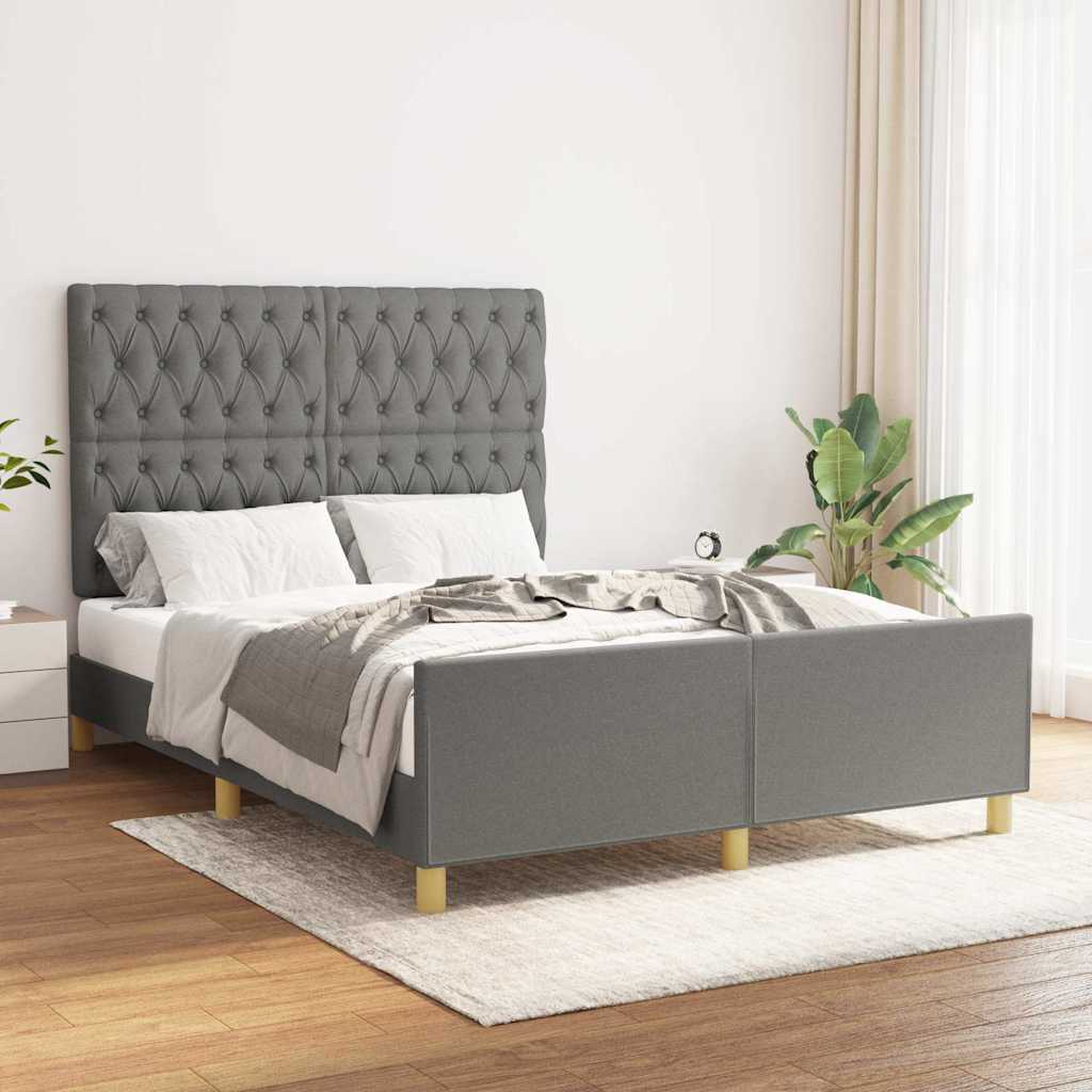 Cadre de lit sans matelas gris foncé 140x190 cm tissu - XIOS