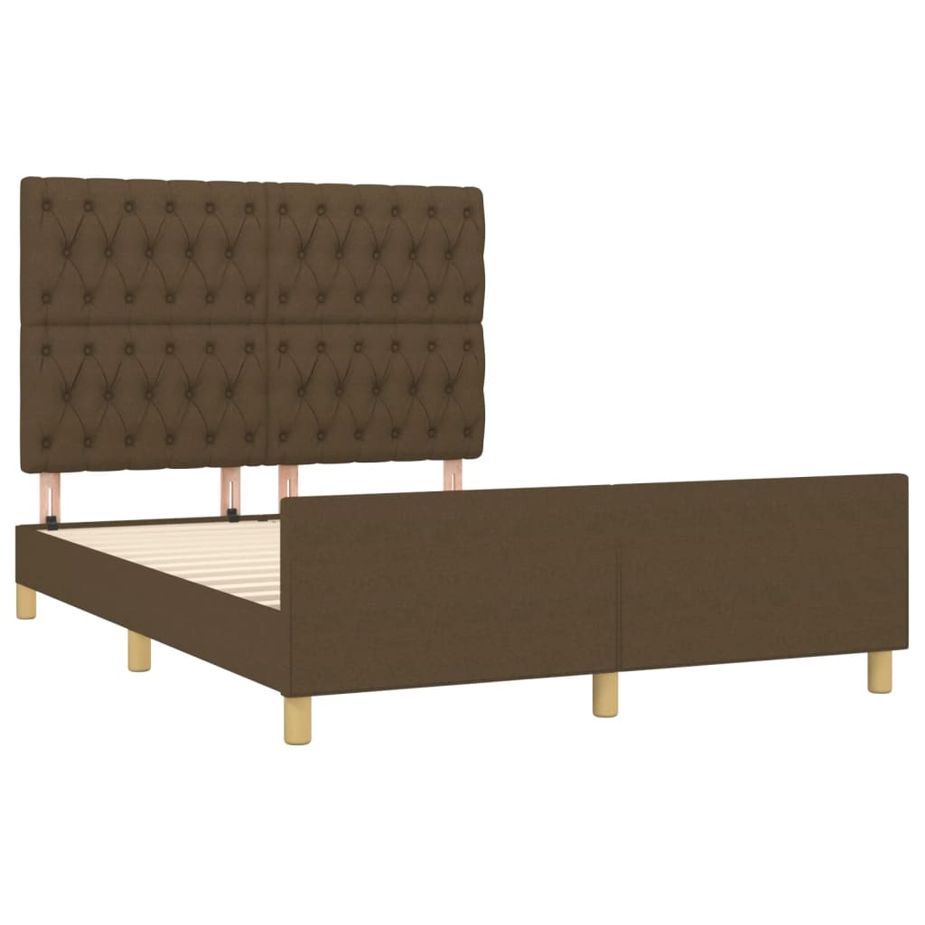 Cadre de lit sans matelas marron foncé 140x190 cm tissu - XIOS