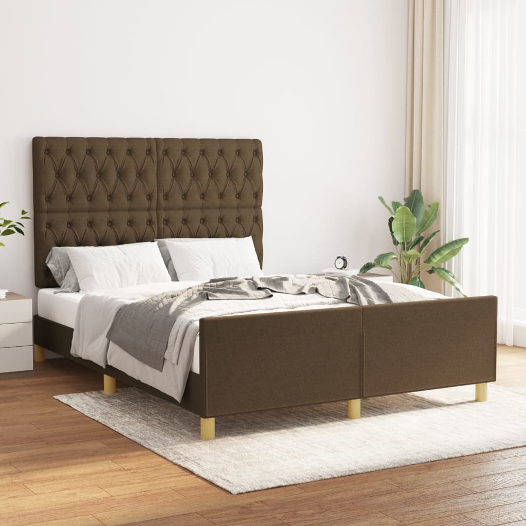 Cadre de lit sans matelas marron foncé 140x190 cm tissu - XIOS