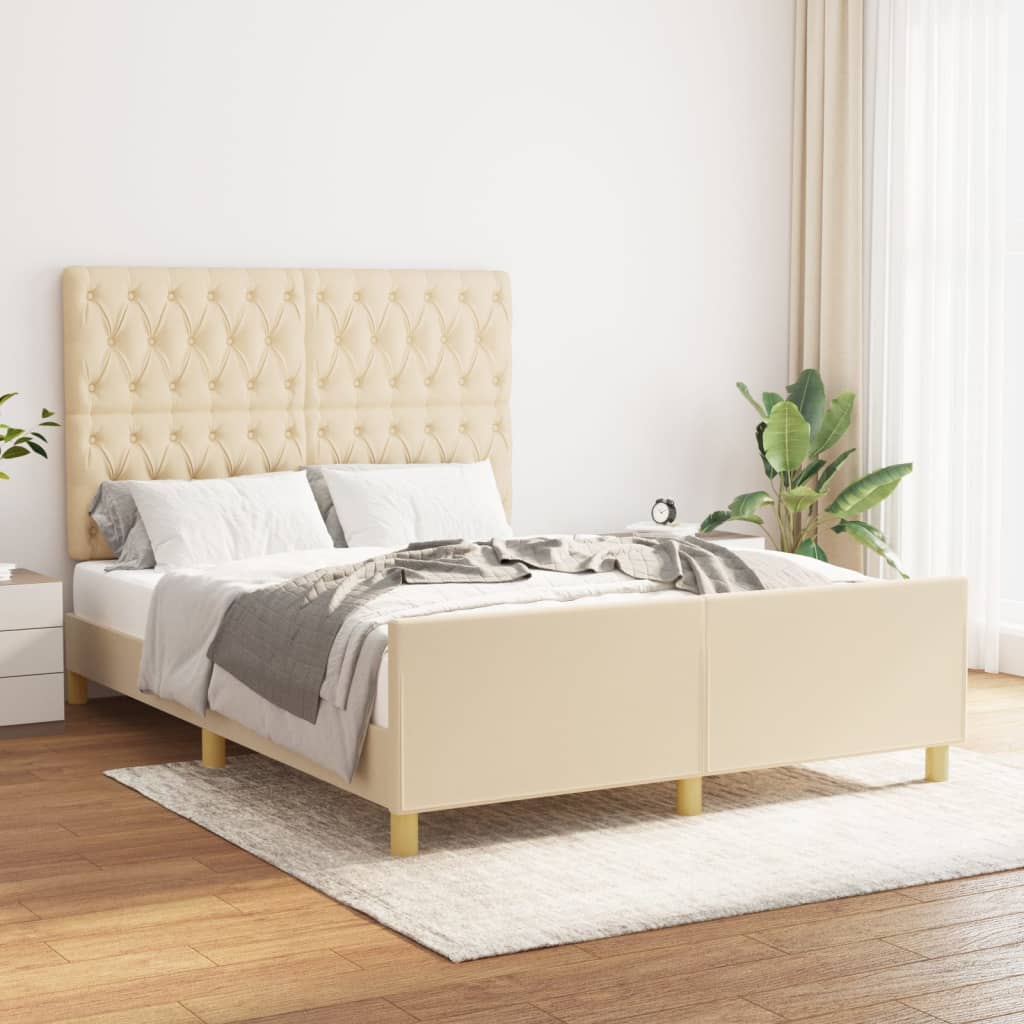 Cadre de lit sans matelas crème 140x200 cm tissu - XIOS