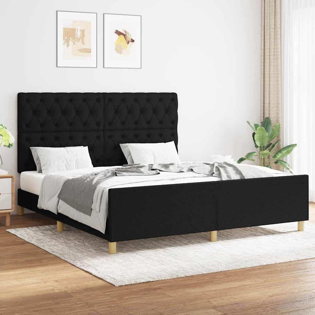 Cadre de lit sans matelas noir 160x200 cm tissu - XIOS