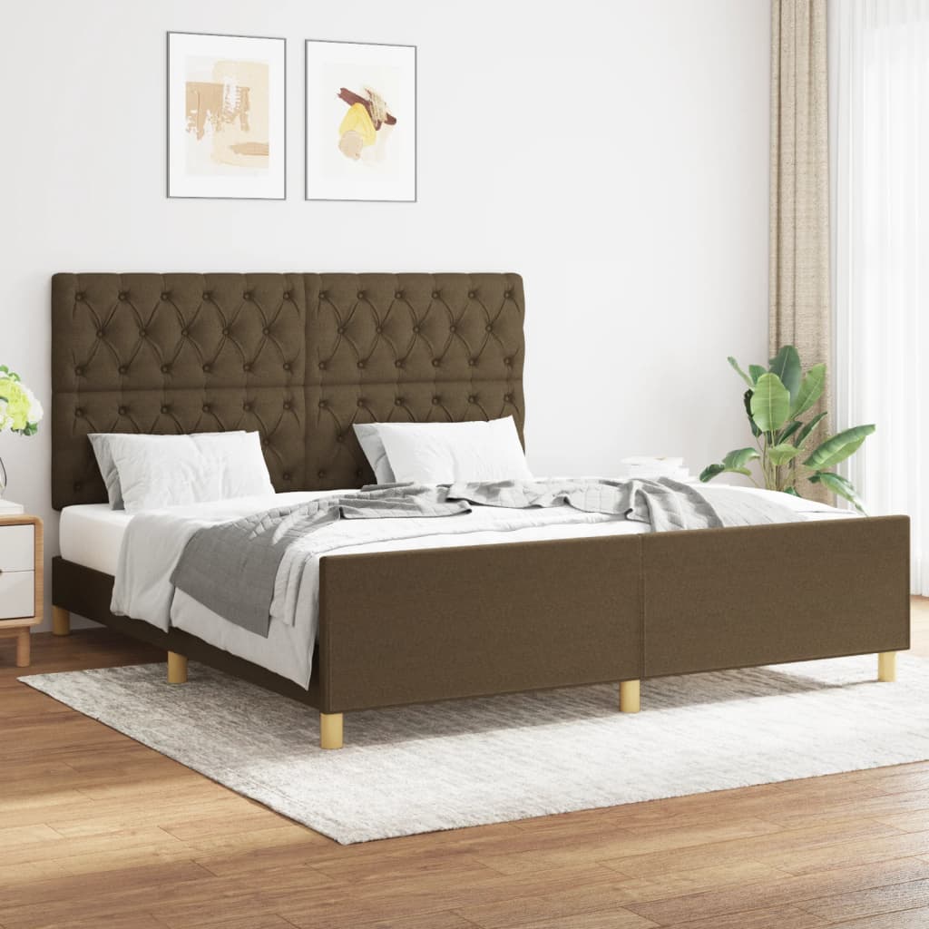 Cadre de lit sans matelas marron foncé 160x200 cm tissu - XIOS