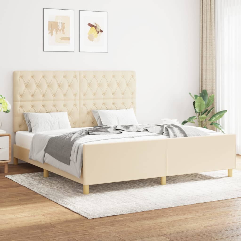 Cadre de lit sans matelas crème 160x200 cm tissu - XIOS