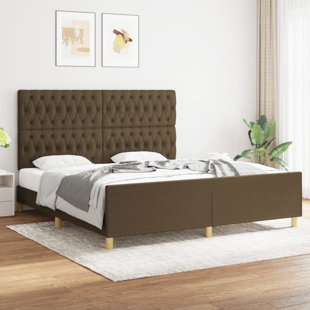 Cadre de lit sans matelas marron foncé 180x200 cm tissu - XIOS