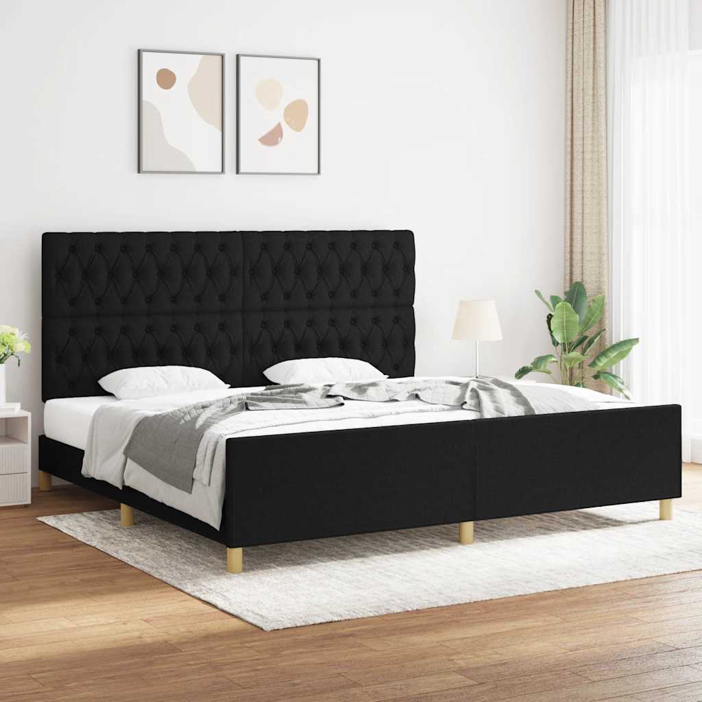 Cadre de lit sans matelas avec tête de lit noir 200x200cm tissu - XIOS