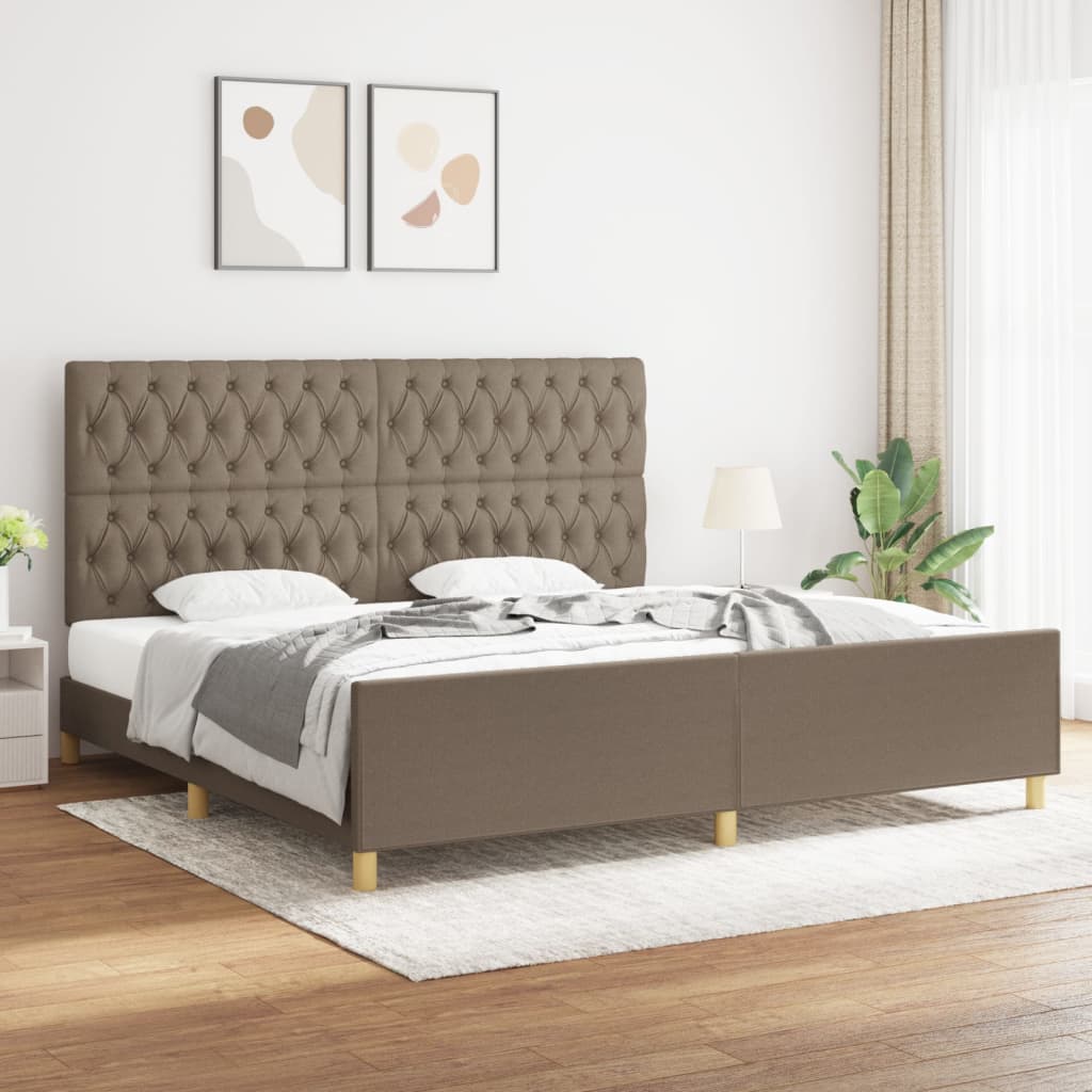 Cadre de lit sans matelas et tête de lit taupe 200x200 cm tissu - XIOS