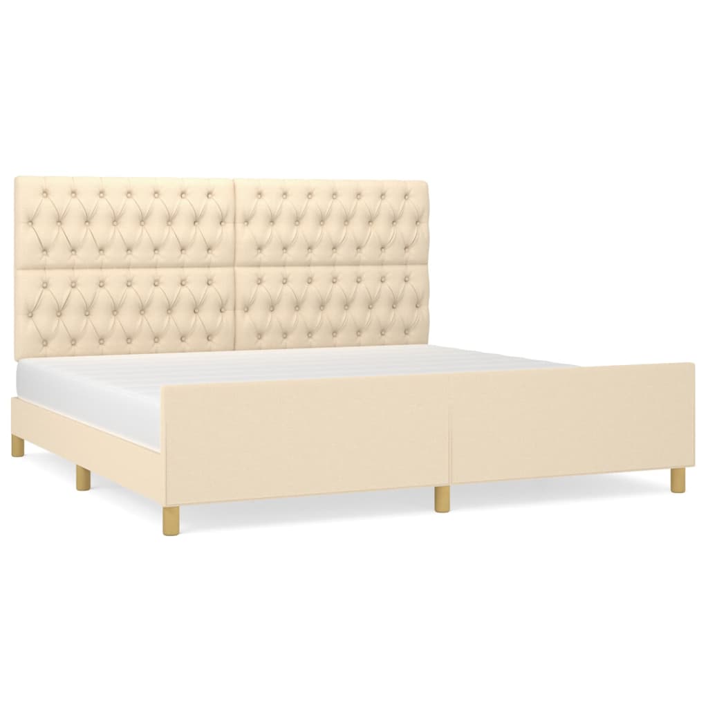 Cadre de lit sans matelas et tête de lit crème 200x200 cm tissu - XIOS