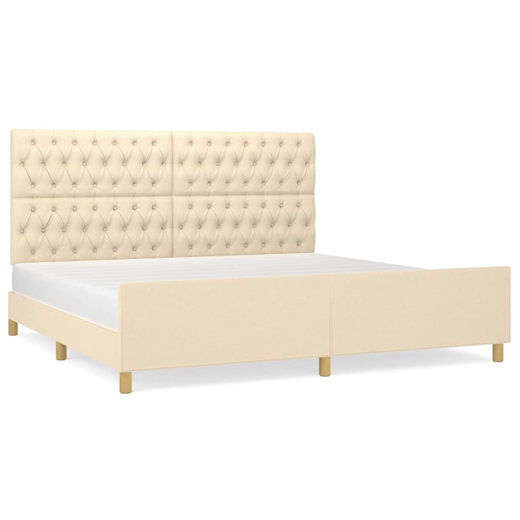 Cadre de lit sans matelas et tête de lit crème 200x200 cm tissu