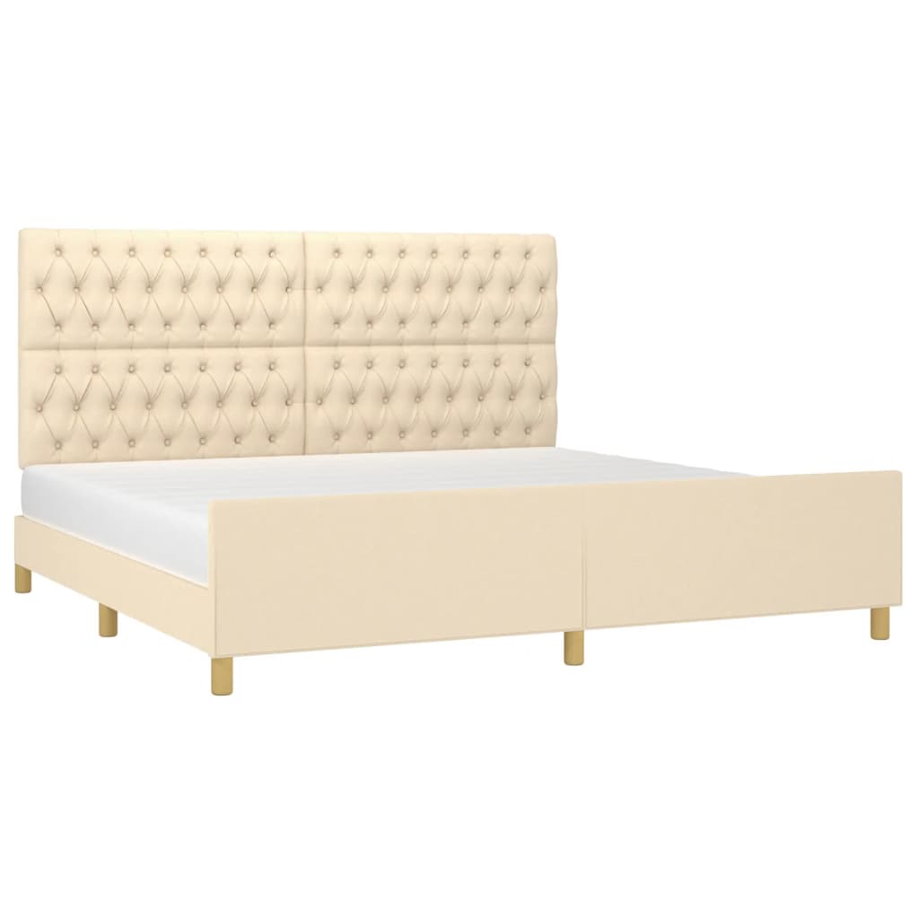 Cadre de lit sans matelas et tête de lit crème 200x200 cm tissu - XIOS
