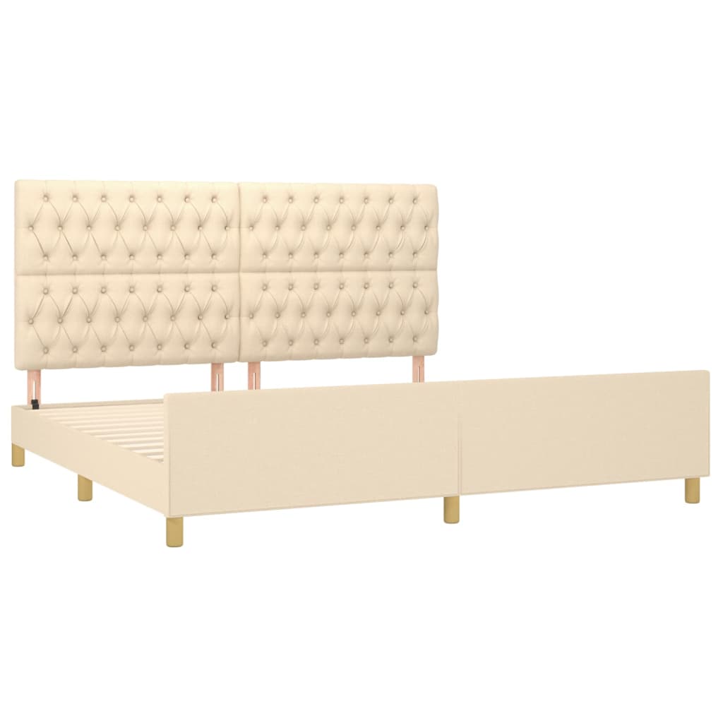 Cadre de lit sans matelas et tête de lit crème 200x200 cm tissu - XIOS