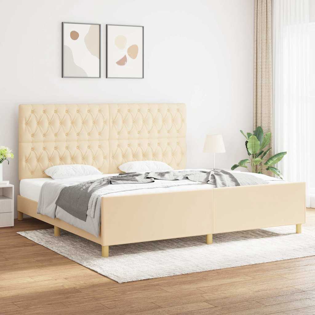 Cadre de lit sans matelas et tête de lit crème 200x200 cm tissu