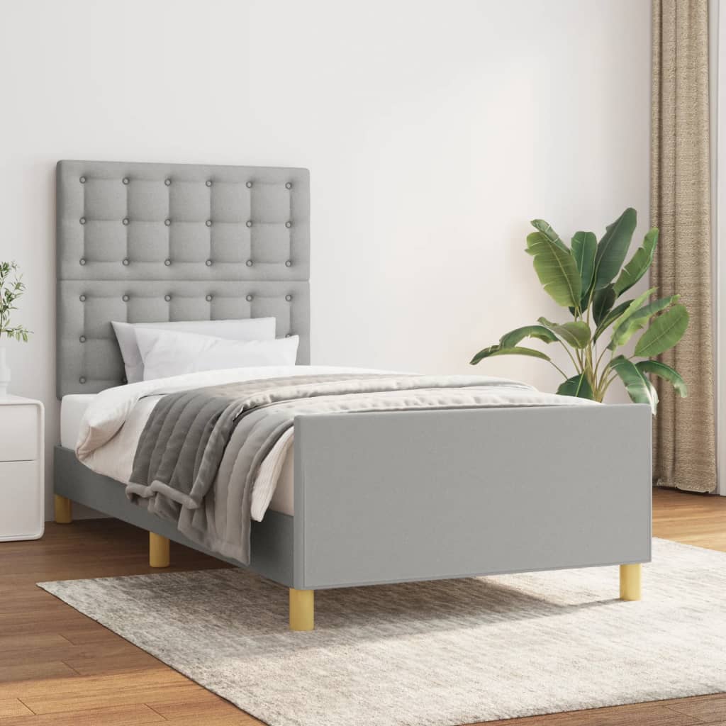 Cadre de lit sans matelas avec tête de lit gris clair 90x190cm - XIOS
