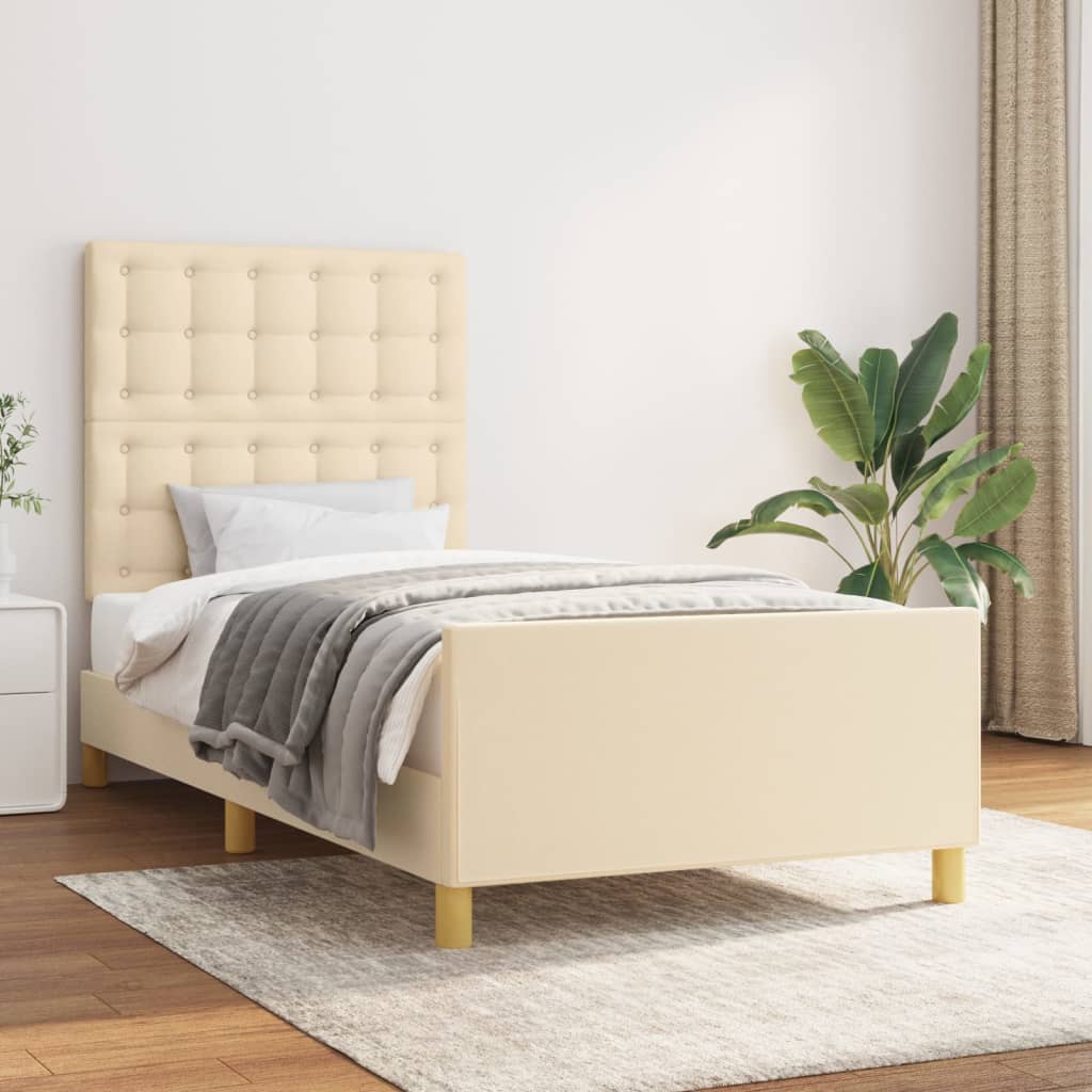 Cadre de lit sans matelas avec tête de lit crème 90x190cm tissu - XIOS