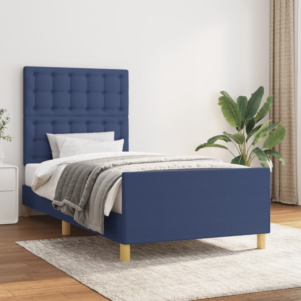 Cadre de lit sans matelas bleu 90x200 cm tissu - XIOS