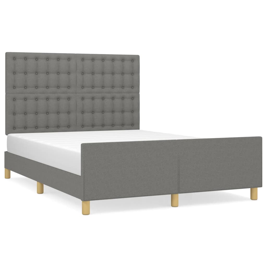 Cadre de lit sans matelas gris foncé 140x190 cm tissu - XIOS