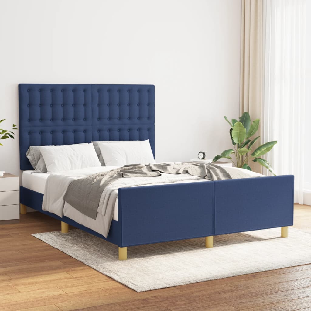 Cadre de lit sans matelas bleu 140x190 cm tissu - XIOS