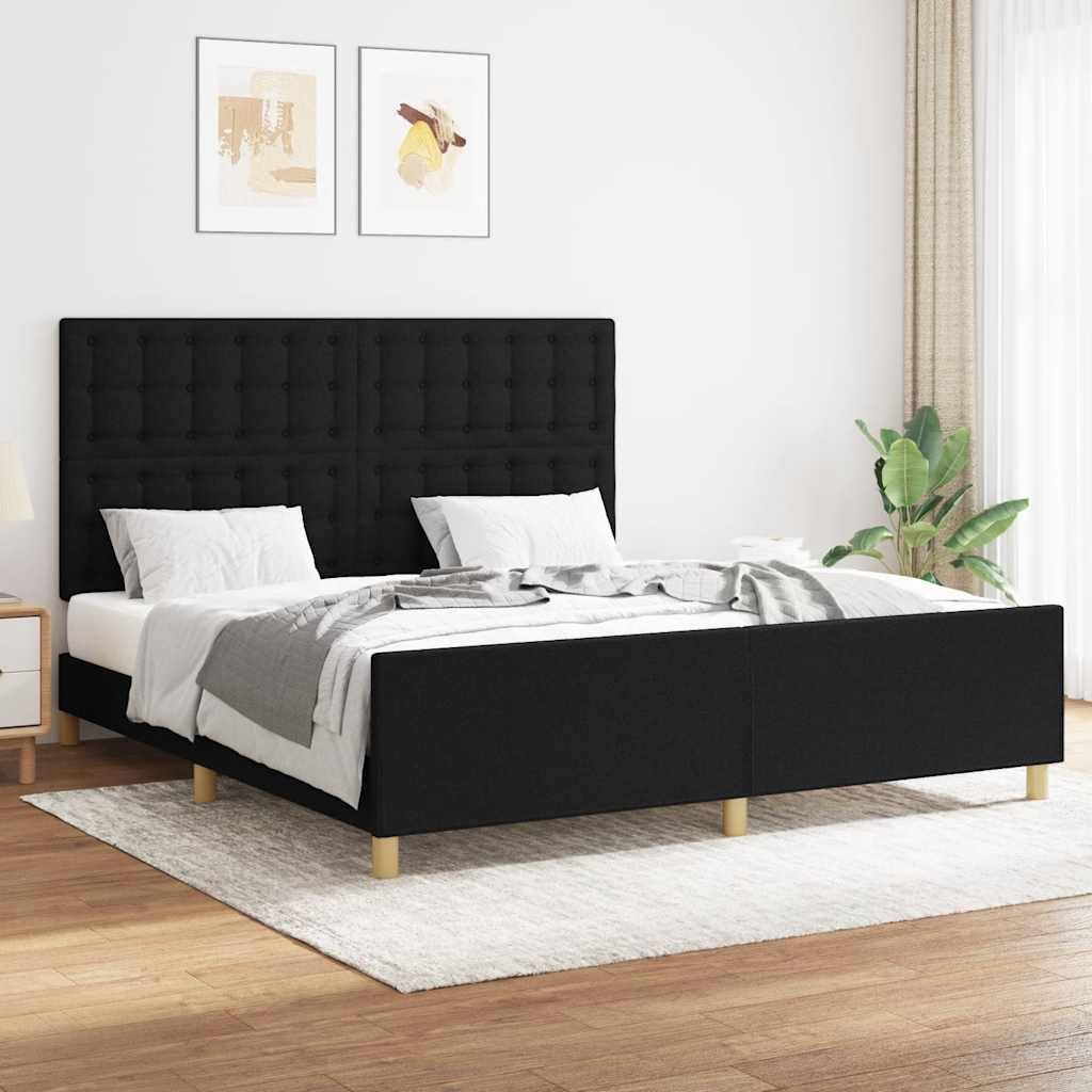 Cadre de lit sans matelas noir 160x200 cm tissu - XIOS