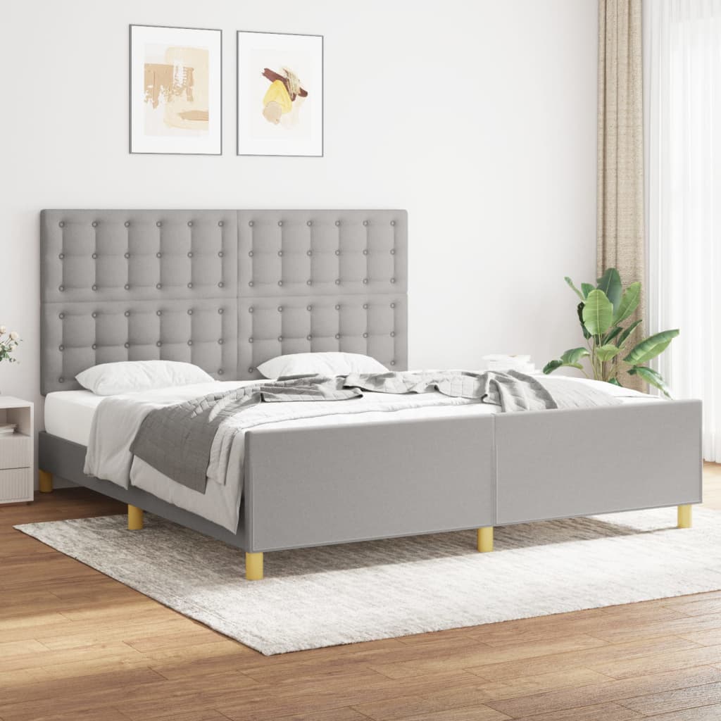 Cadre de lit sans matelas gris clair tissu - XIOS