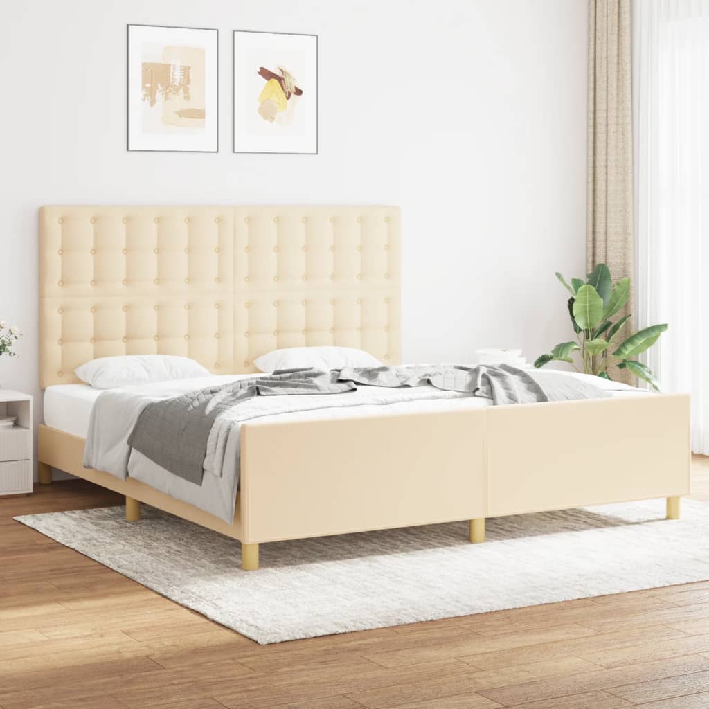 Cadre de lit sans matelas crème tissu - XIOS