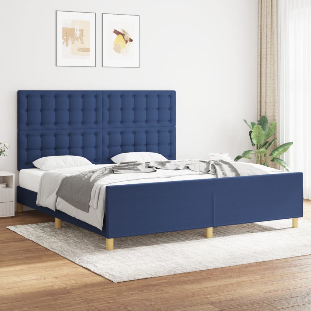 Cadre de lit sans matelas bleu tissu - XIOS