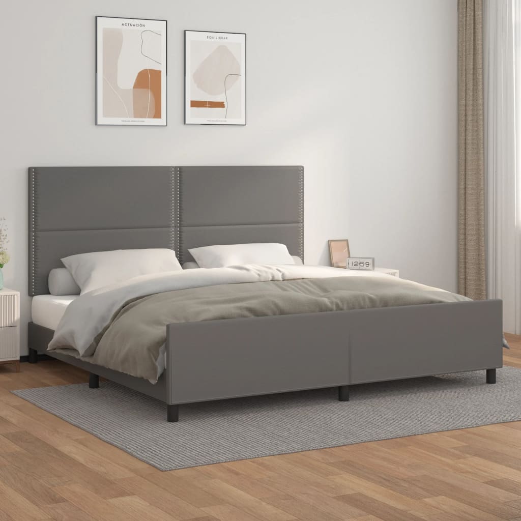 Cadre de lit sans matelas gris 200x200 cm similicuir - XIOS