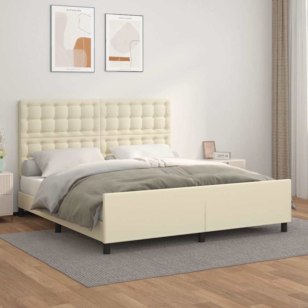 Cadre de lit avec tête de lit Crème 180x200 cm Similicuir