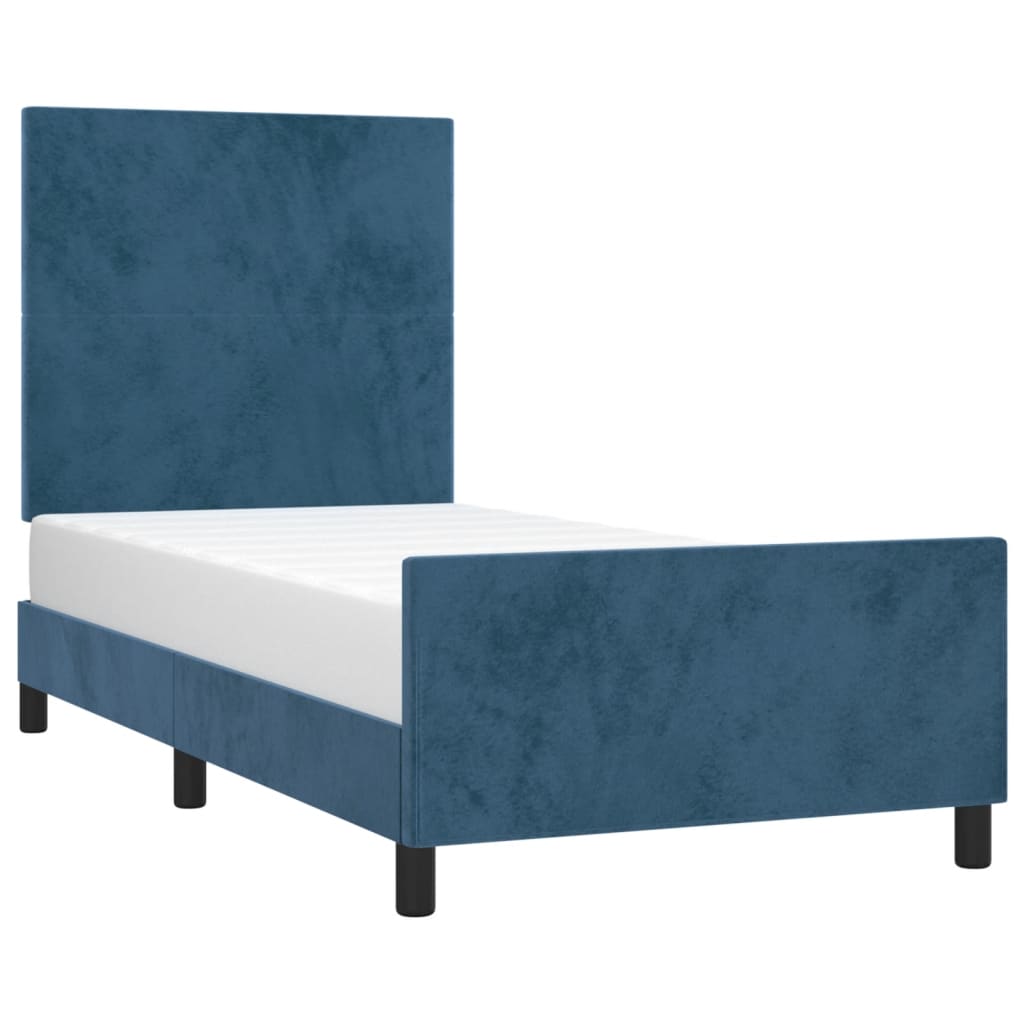 Cadre de lit sans matelas bleu foncé 90x190 cm velours - XIOS