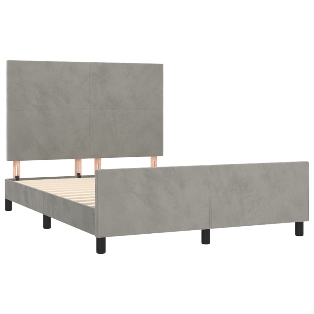 Cadre de lit sans matelas gris clair 140x190 cm velours - XIOS