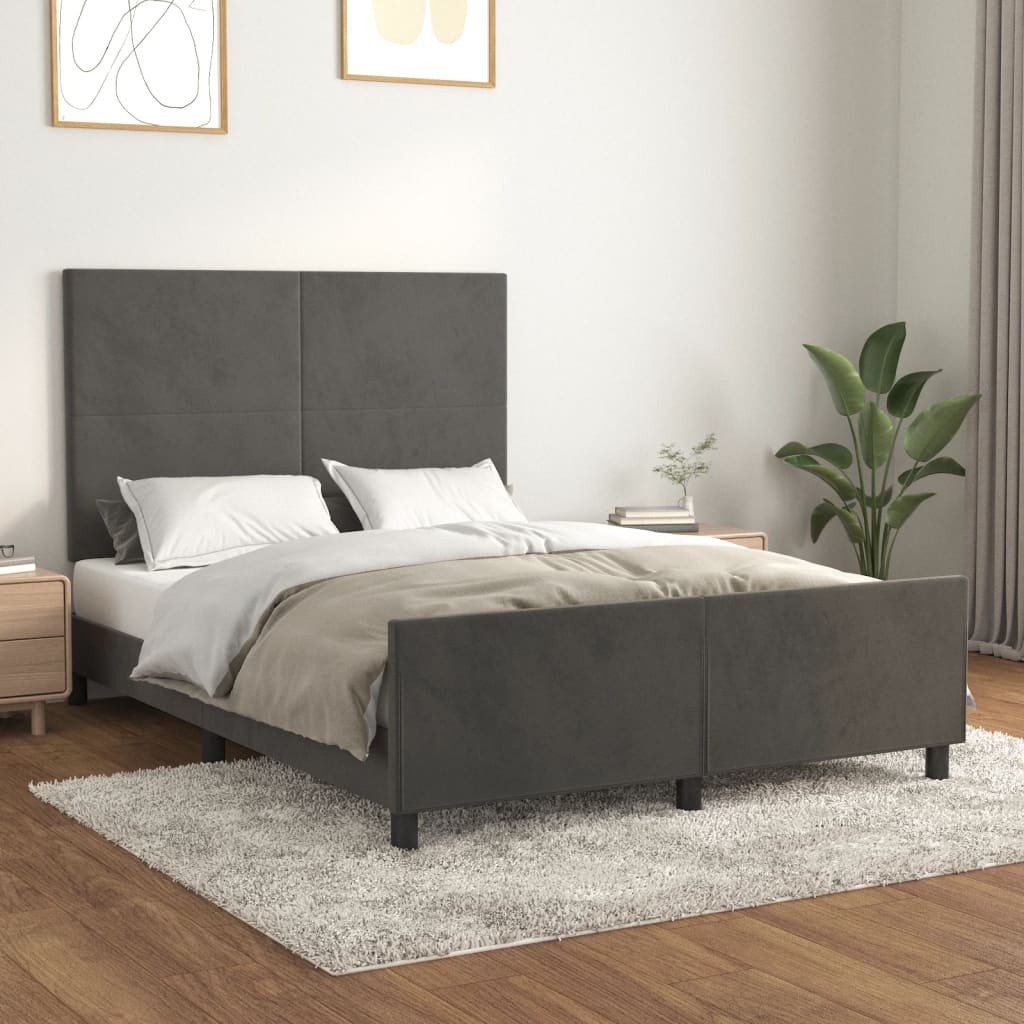 Cadre de lit sans matelas gris foncé 140x190 cm velours - XIOS