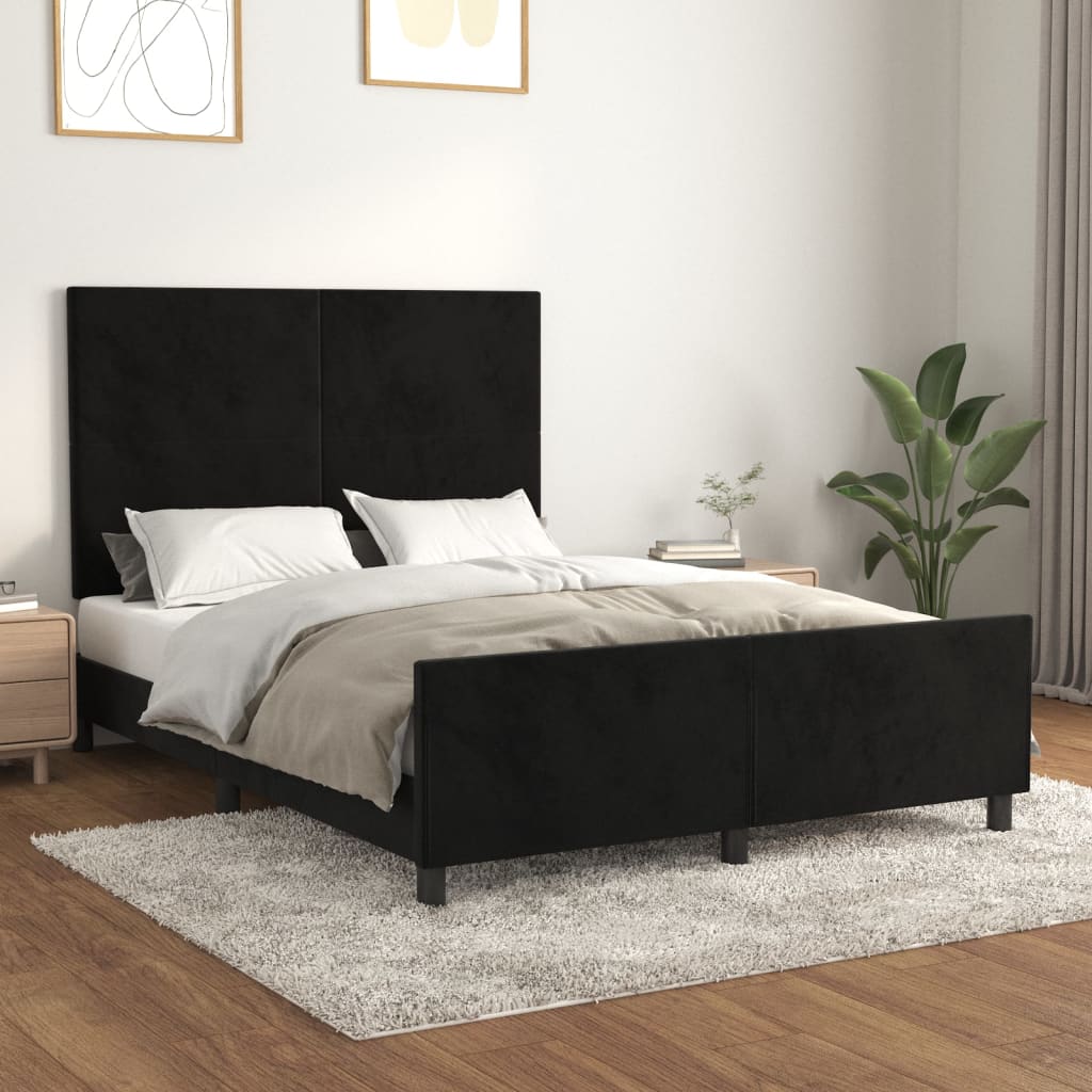 Cadre de lit sans matelas noir 140x190 cm velours - XIOS